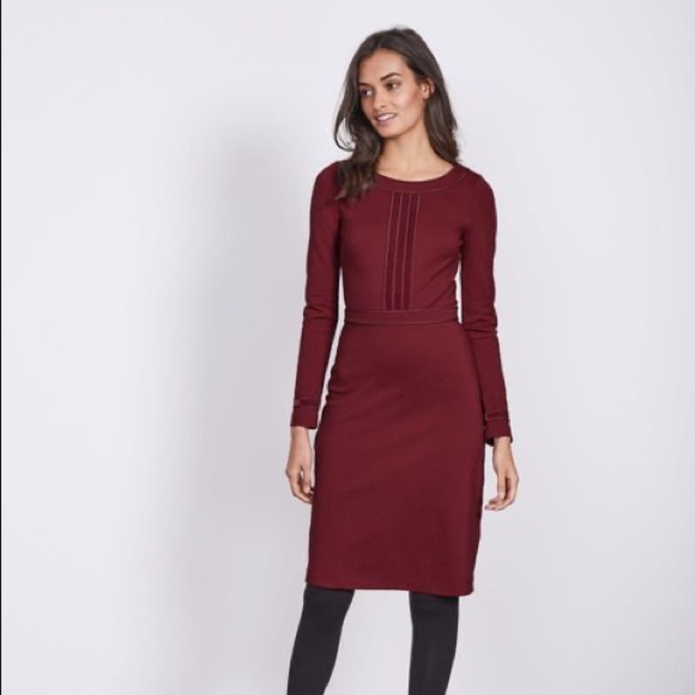 Boden Wine Ponte Velvet trim dress 8L